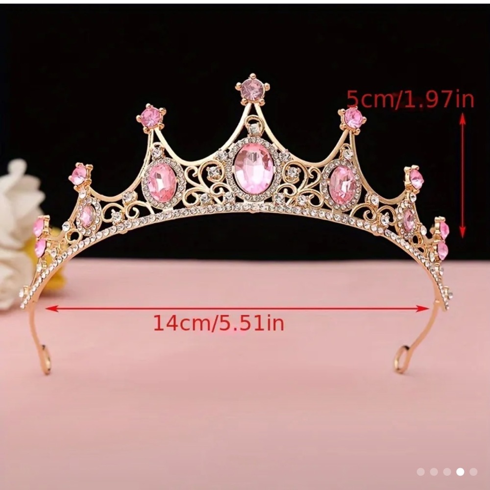 Elegant Gold and Pink Metal Tiara Crown